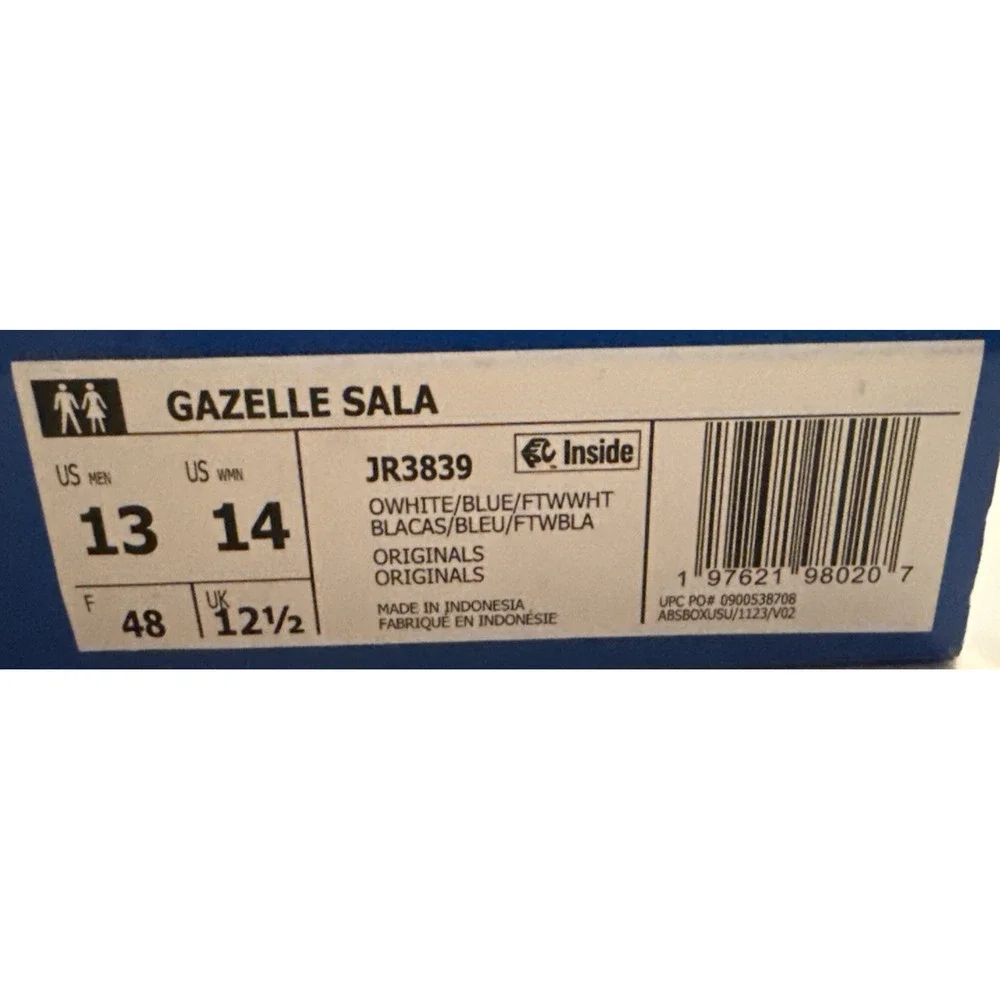 Adidas Gazelle Sala Men 13 / Women 14 JR3839 White & Blue - New in the Box NiB
